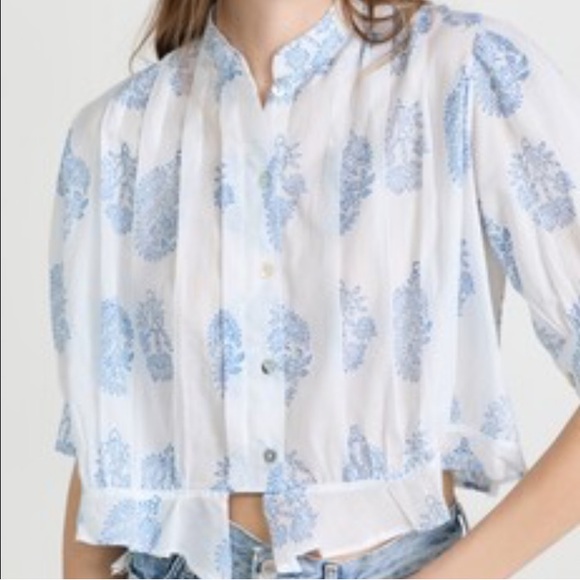 ALIX OF BOHEMIA Rhiannon Blue Lilac Blouse Top Sz XS Boho Blue & White Button Up - Picture 3 of 12